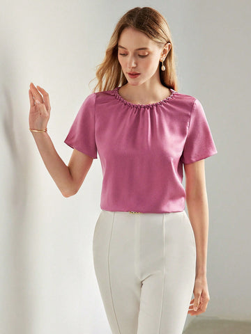 SOLID FOLD PLEATED BLOUSE