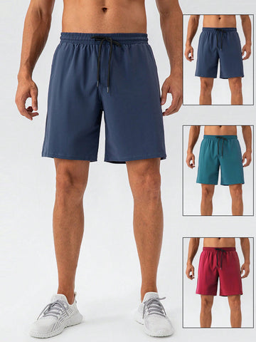 Men's Solid Color Drawstring Waist Sports Shorts For Summer