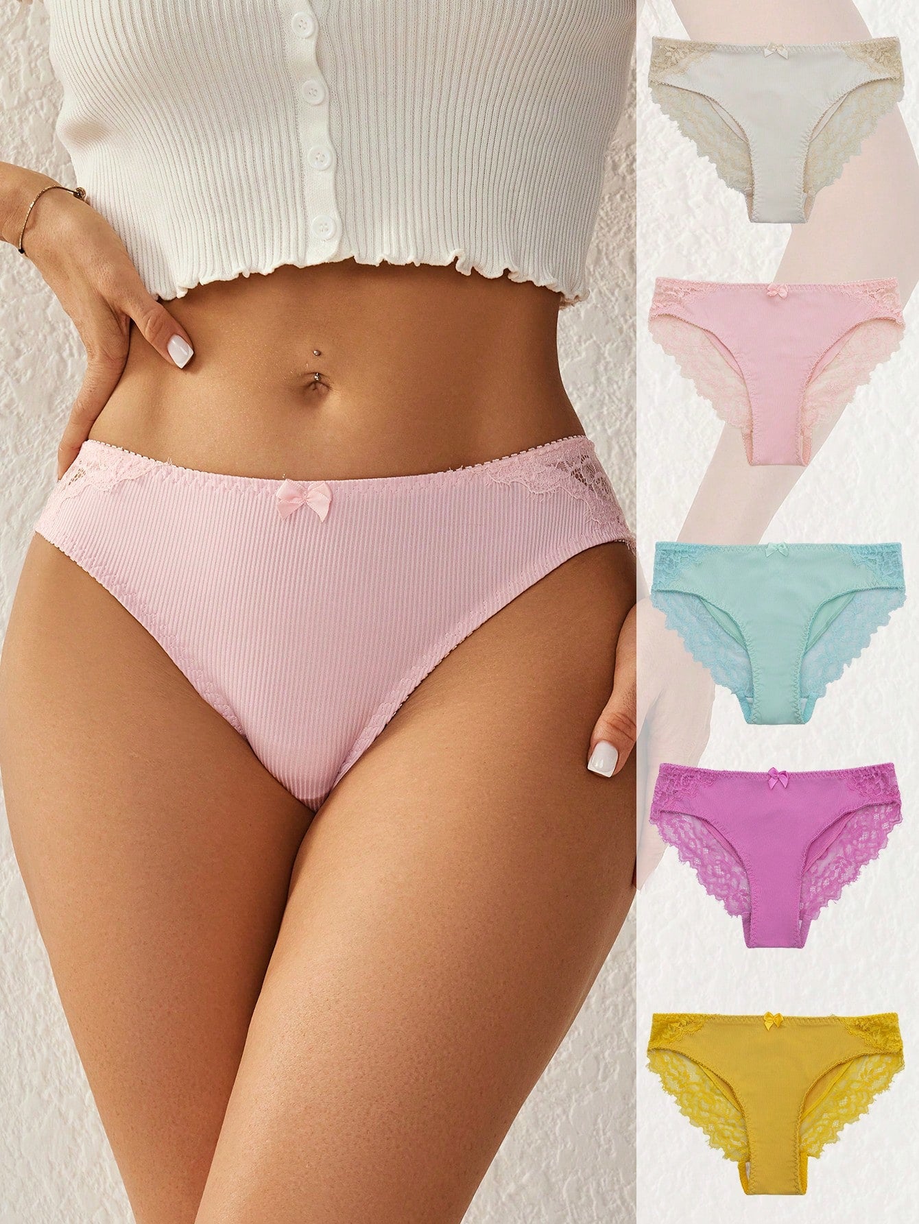 Women's Lace Patchwork Simple Triangle Panties With Bowknot