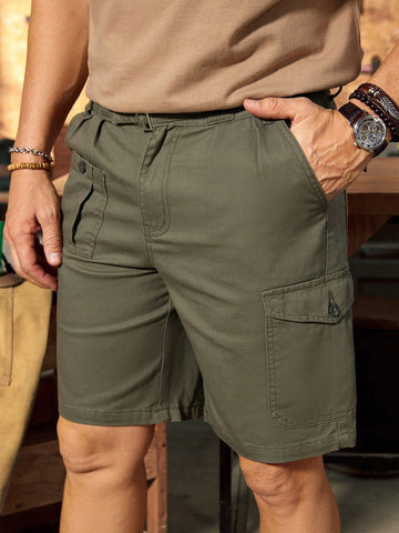 Men's Vintage American Style Casual Military Green Loose Denim Cargo Shorts