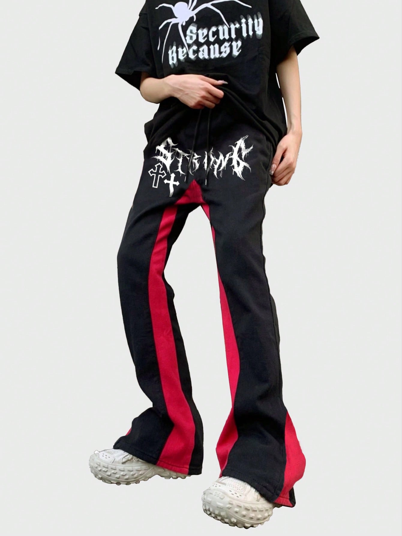 Men's Printed Colorblock Bell Bottom Trousers, Spring And Summer