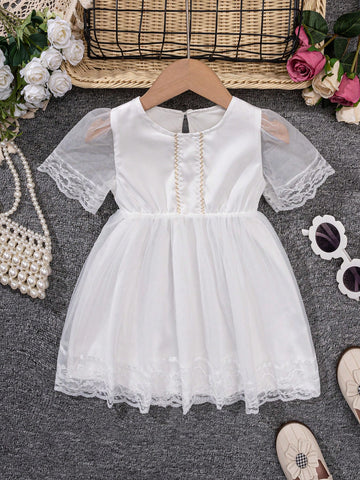 Baby Girl Lace & Mesh Patchwork Dress, Summer