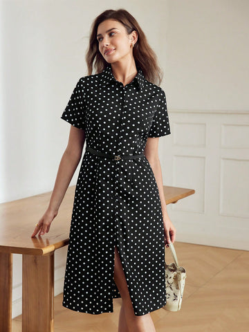 POLKA DOT PRINT SHIRT DRESS