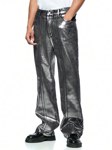 Men Vintage Silver Washed Flare Jeans