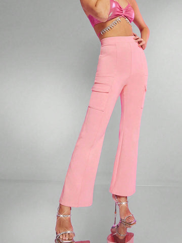 Flap Pocket Side Flare Leg Pants