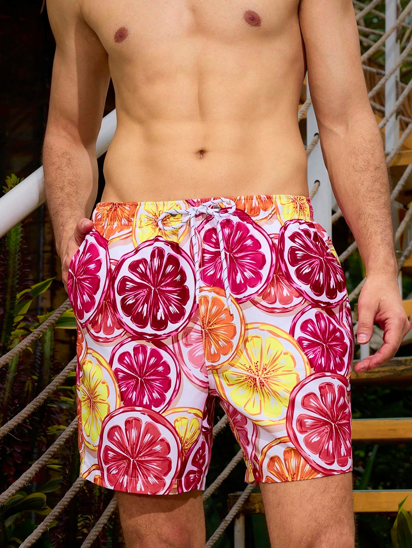 Men's Fruit Printed Drawstring Wide-Legged Beach Shorts For Vacation