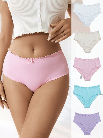 Women's Solid Color Triangle Panties With Cute Bow Decoration