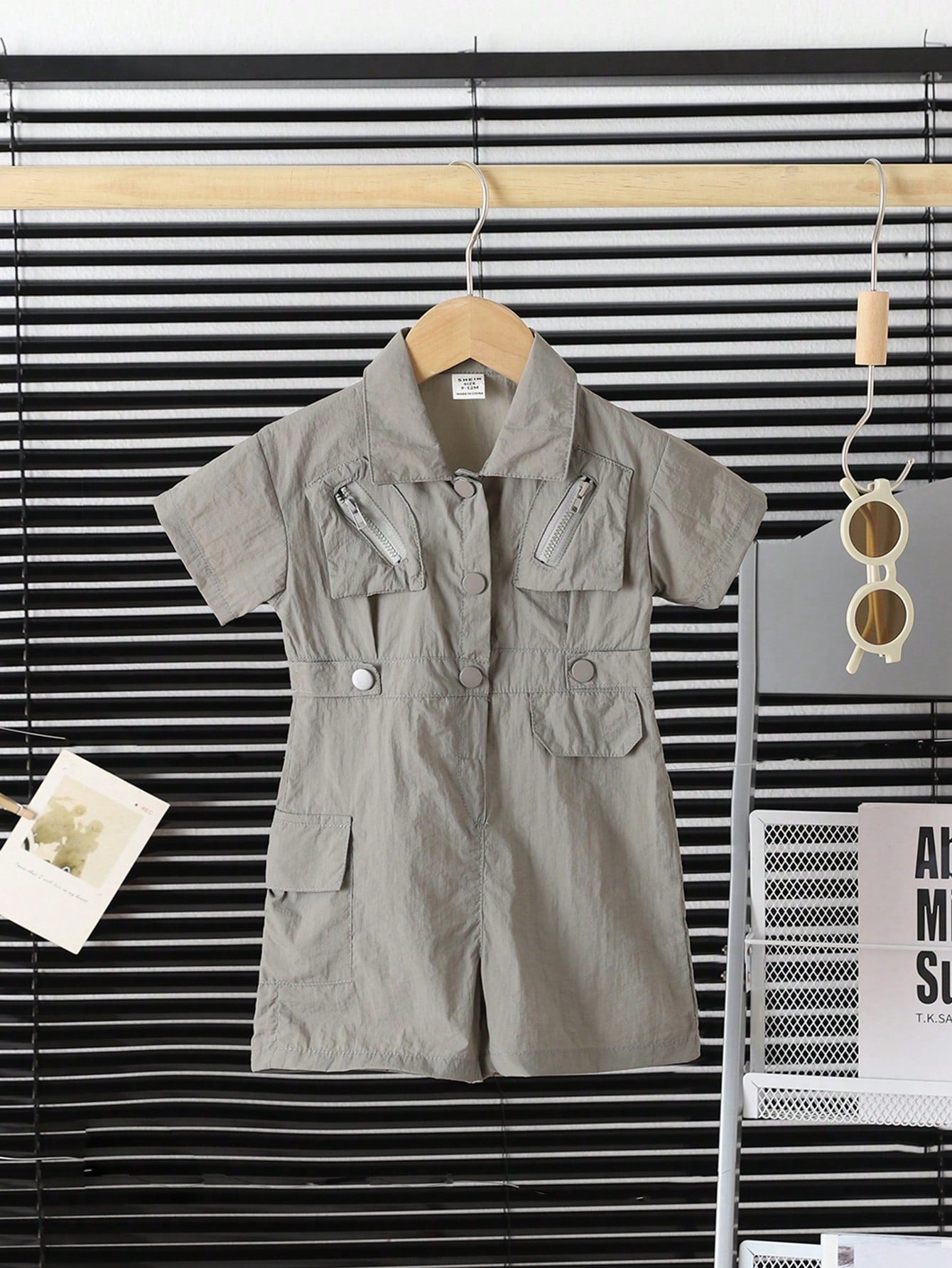 Baby Boy's Collared Korean-Style Casual Jumpsuit Shorts