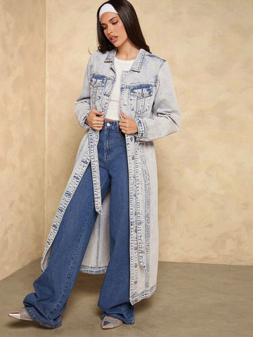 Flap Pocket Belted Denim Coat