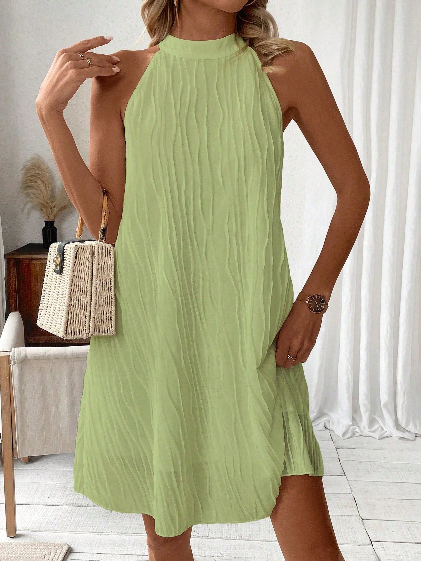 Women's Summer Casual Solid Color Keyhole Back Dress