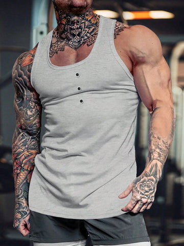 Men's Solid Color Sleeveless Casual Sports Tank Top For Summer