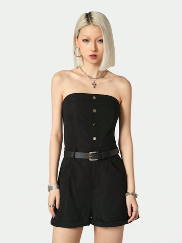 Summer Women's Short Strapless Utility Jumpsuit With Waist Belt