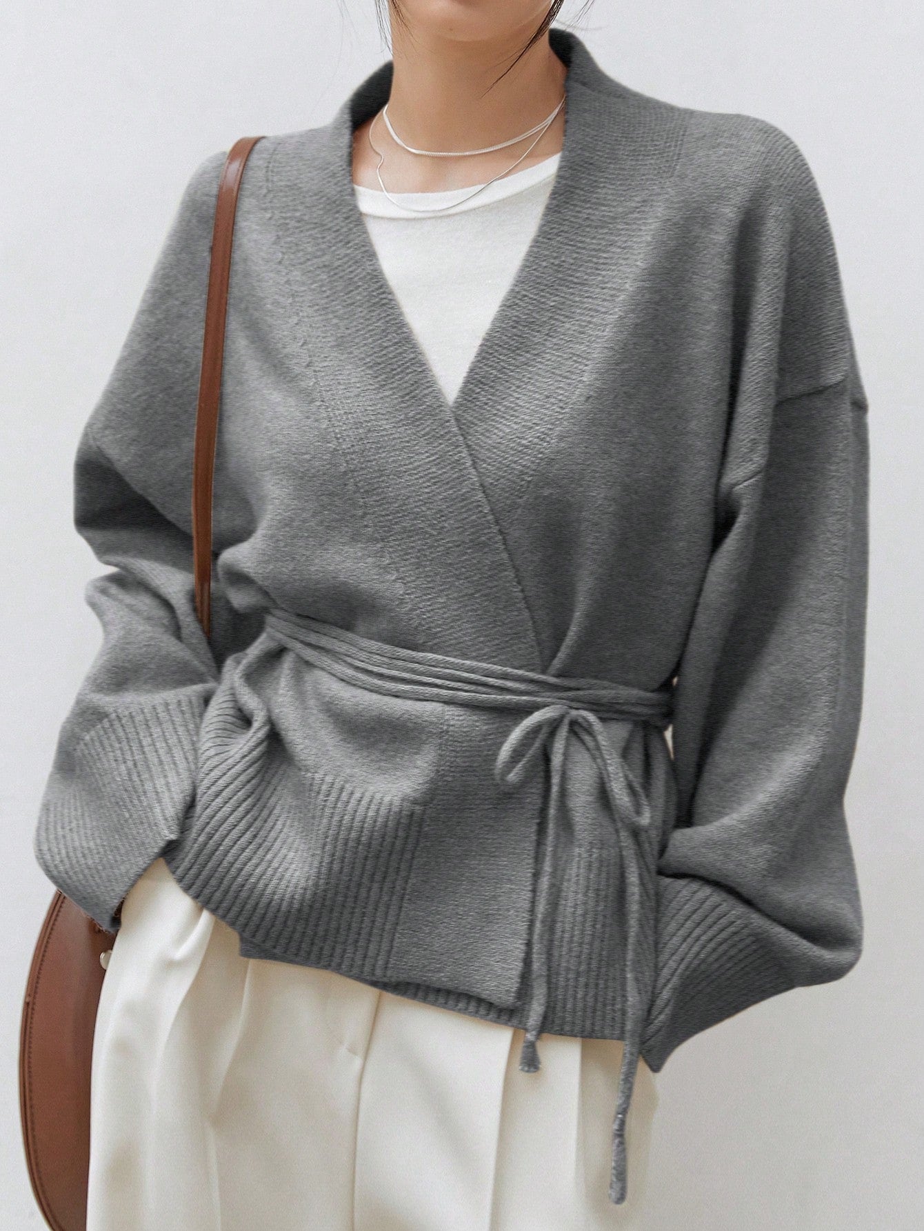 Drop Shoulder Belted Cardigan