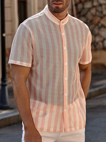 Men's Summer Casual Striped Short Sleeve Colorblock Shirt