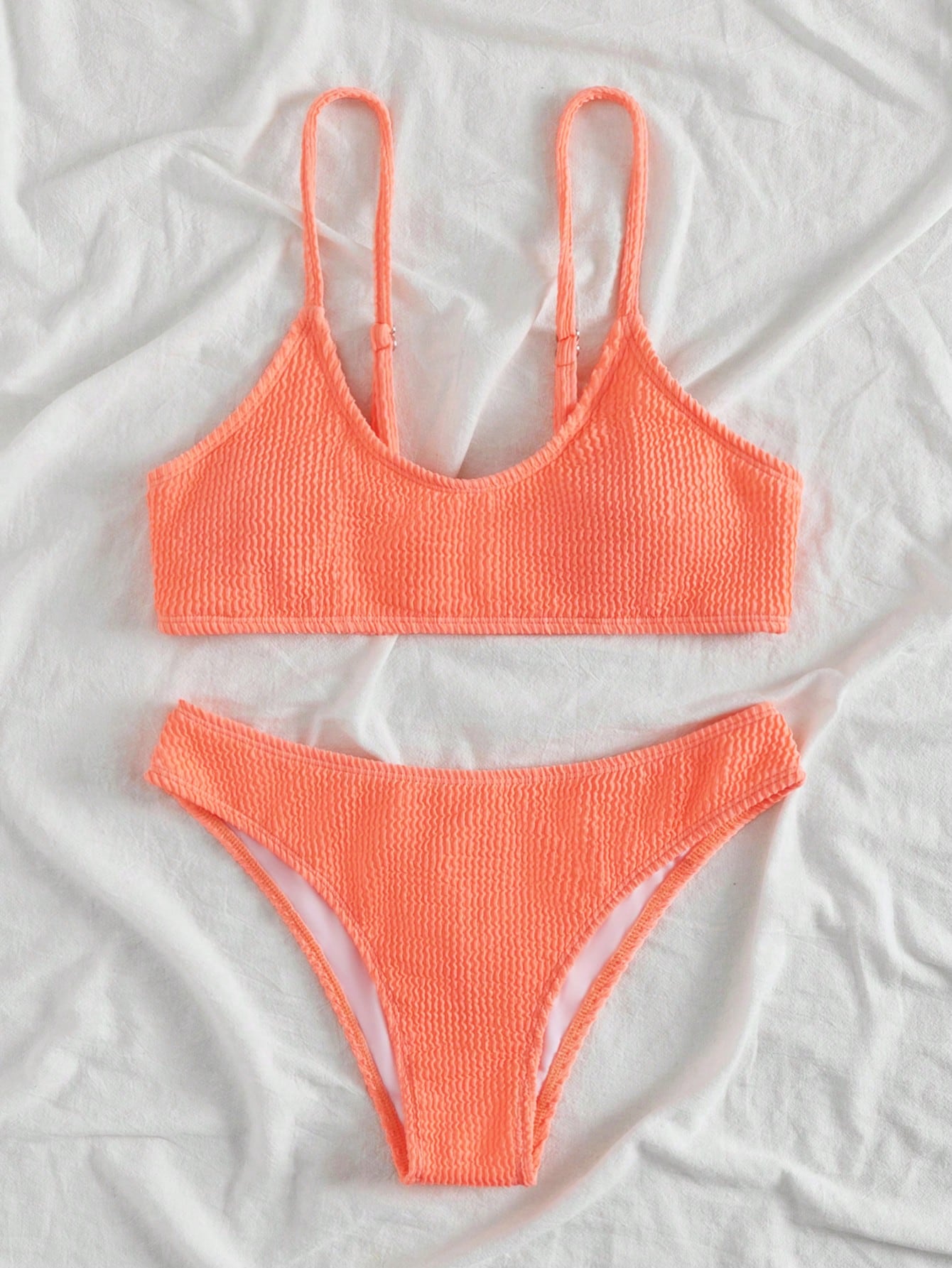 Summer Beach Plain Textured Bikini Set, Bathing Suit