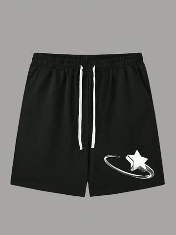 Men'S Star Pattern Printed Drawstring Waist Shorts