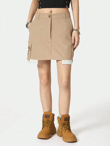 Women's Summer Street Style Workwear Skirt With Big Pockets