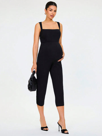 Maternity Elegant Square Neck Commuting Jumpsuit