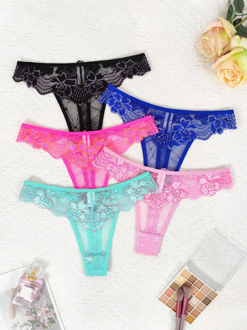 Sexy Lace Floral 5pcs* Women's Thong Set