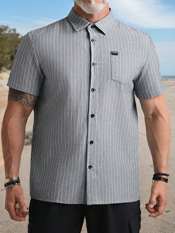 Men's Striped & Printed Casual Short Sleeve Shirt, Summer