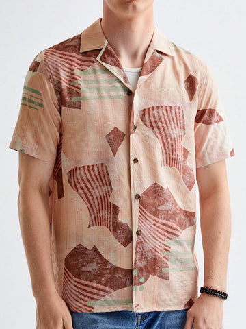 New Men's Digital Printed Woven Casual Short Sleeve Shirt