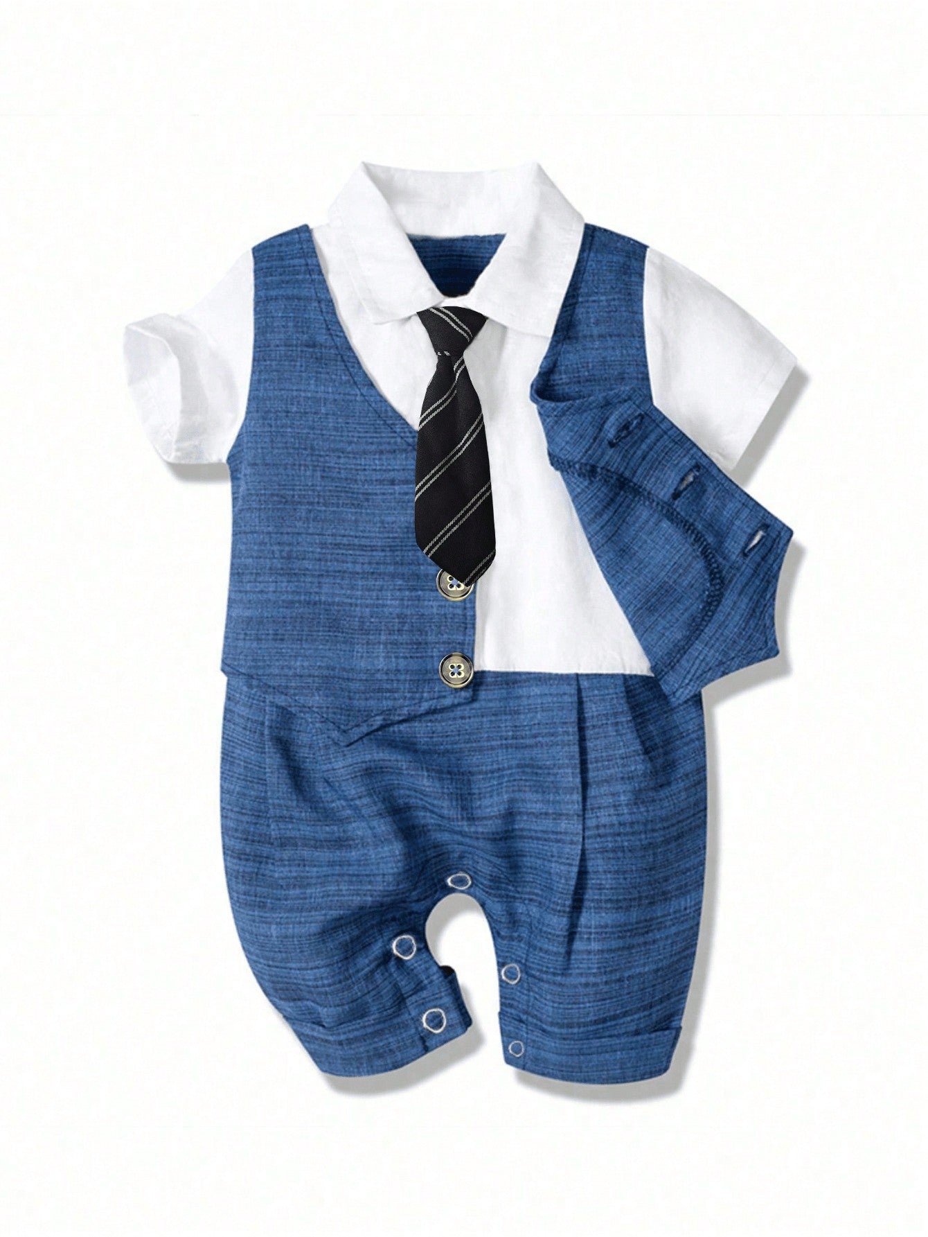 Baby Boy Summer Gentleman Style False 2 In 1 Suit With Top And Pants, Birthday Outfit