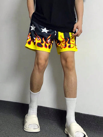 Men's Flame Star Striped Pattern Shorts, Suitable For Summer