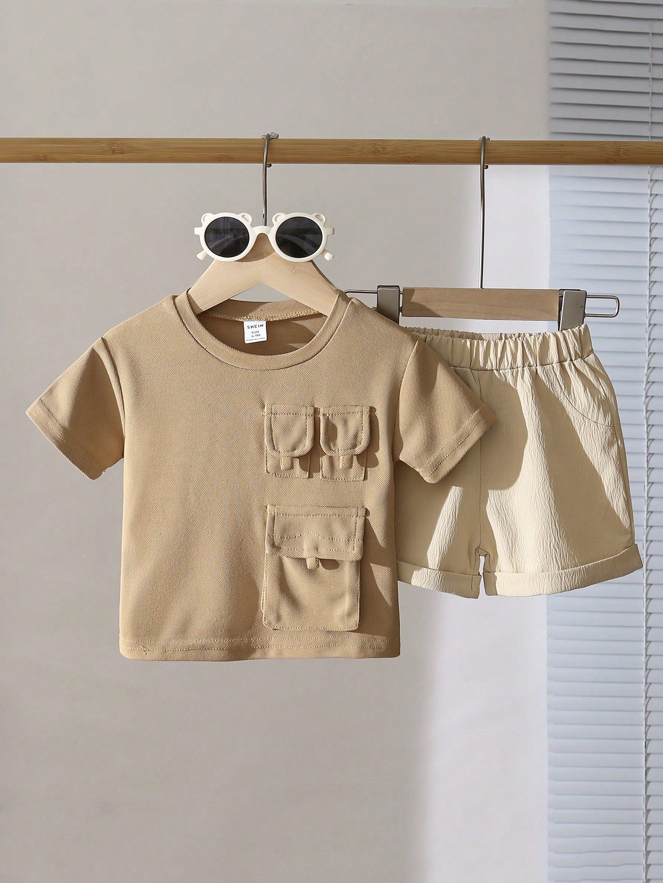 Baby Boy Summer Casual Solid Color Short-Sleeved Workwear T-Shirt And Shorts Set