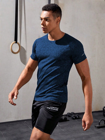 Men Reflective Detail Marled Top-Stitching Raglan Sleeve Sports Tee Workout Tops Workout Tops