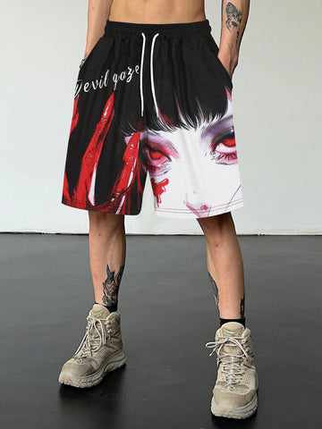 Men's Summer Cartoon Printed Drawstring Waist Casual Shorts