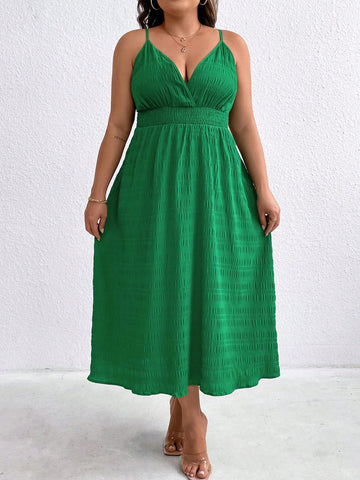 Plus Size Solid Color Shirred Cami Dress