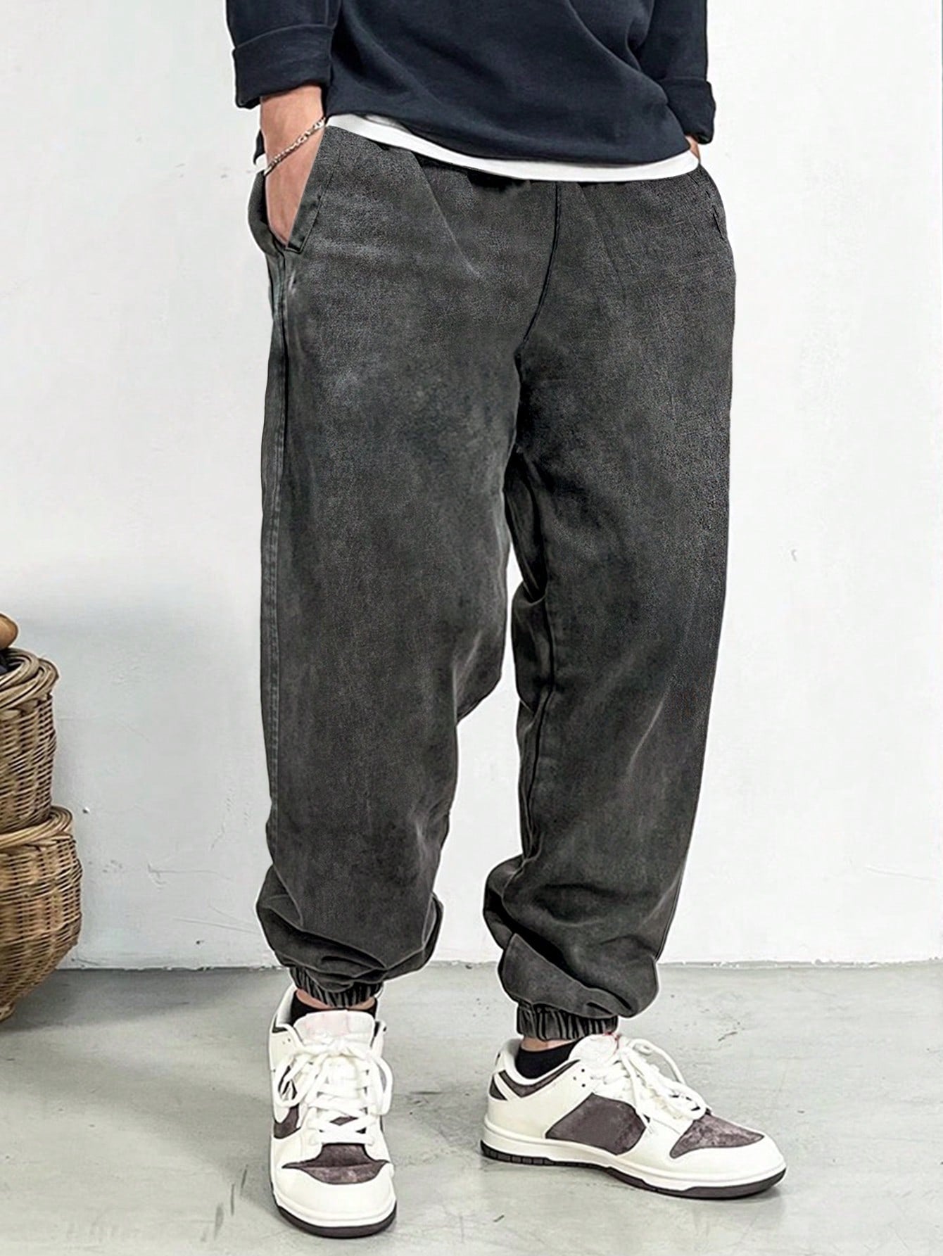 Men's Casual Washed Out Drawstring Waist Jogger Pants