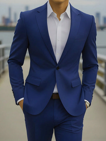 Men 1pc Solid Lapel Neck Single Button Blazer