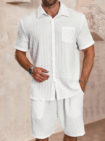 Men's Plus Size Plain And Minimalist Daily Shirt Set