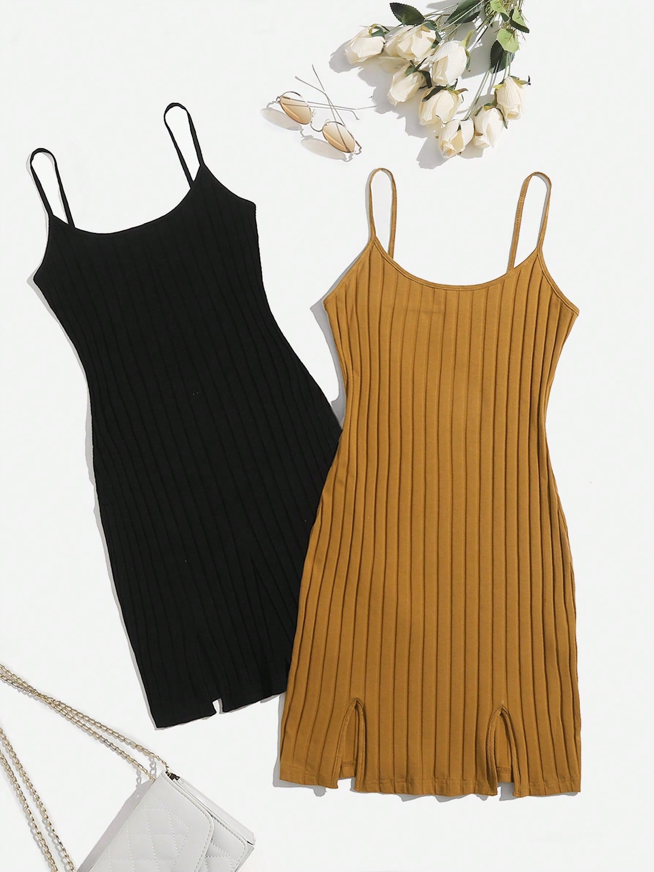 2 Pack M-slit Hem Rib-knit Dress