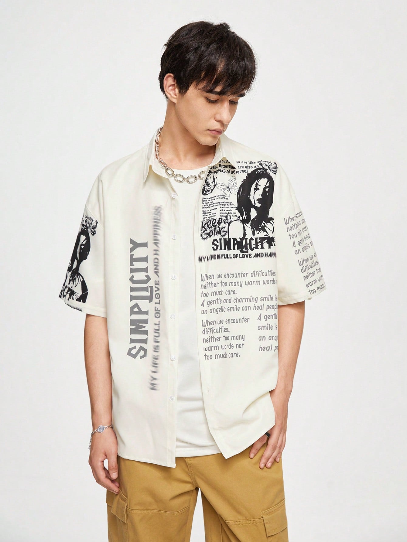 Men's Summer Casual Woven Casual Shirt With Slogan Print Short Sleeves