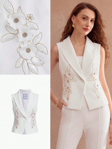 EMBROIDERY 3D APPLIQUE DETAIL PEAK COLLAR WAISTCOAT