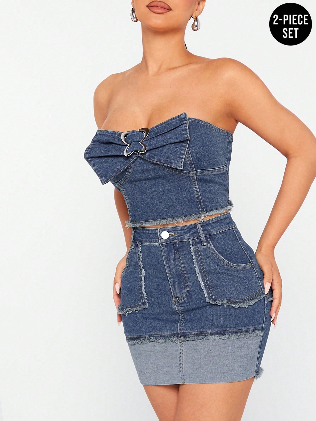 ED1420 Stretch Denim Mini Skirt Set