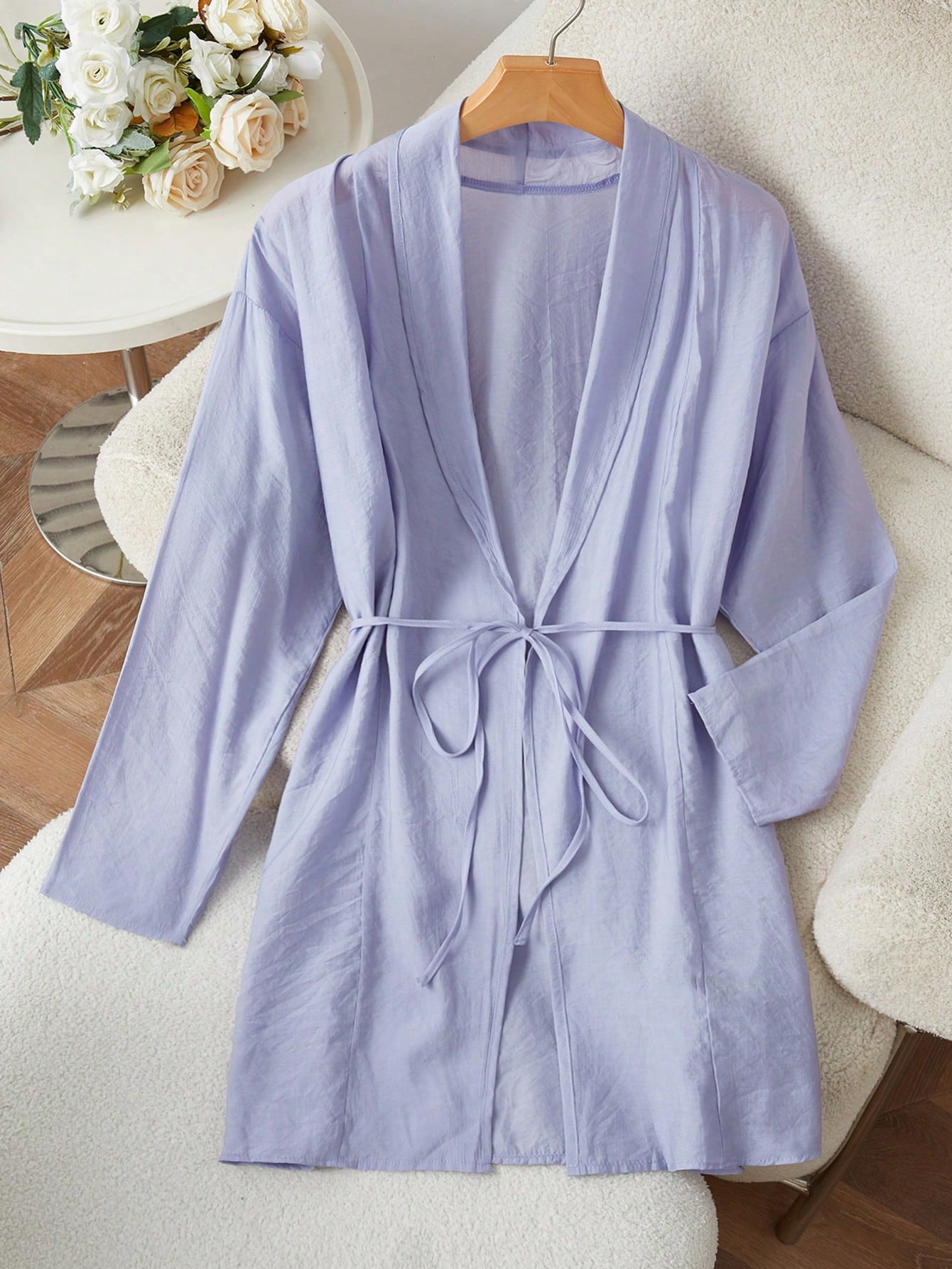 Ladies' Solid Color Regular Fit Long Sleeve Coat With Elegant Belt