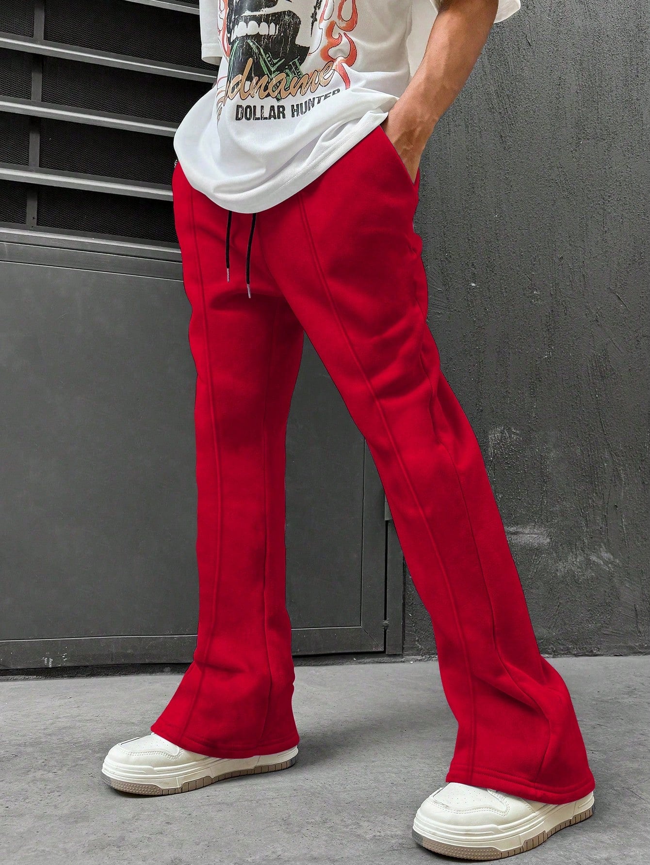 Men Sports Casual Drawstring Waist Red Sweatpants