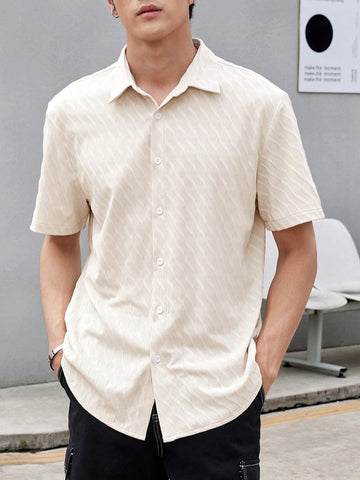 Men's Solid Color Lapel Button-Front Short Sleeve Shirt For Summer