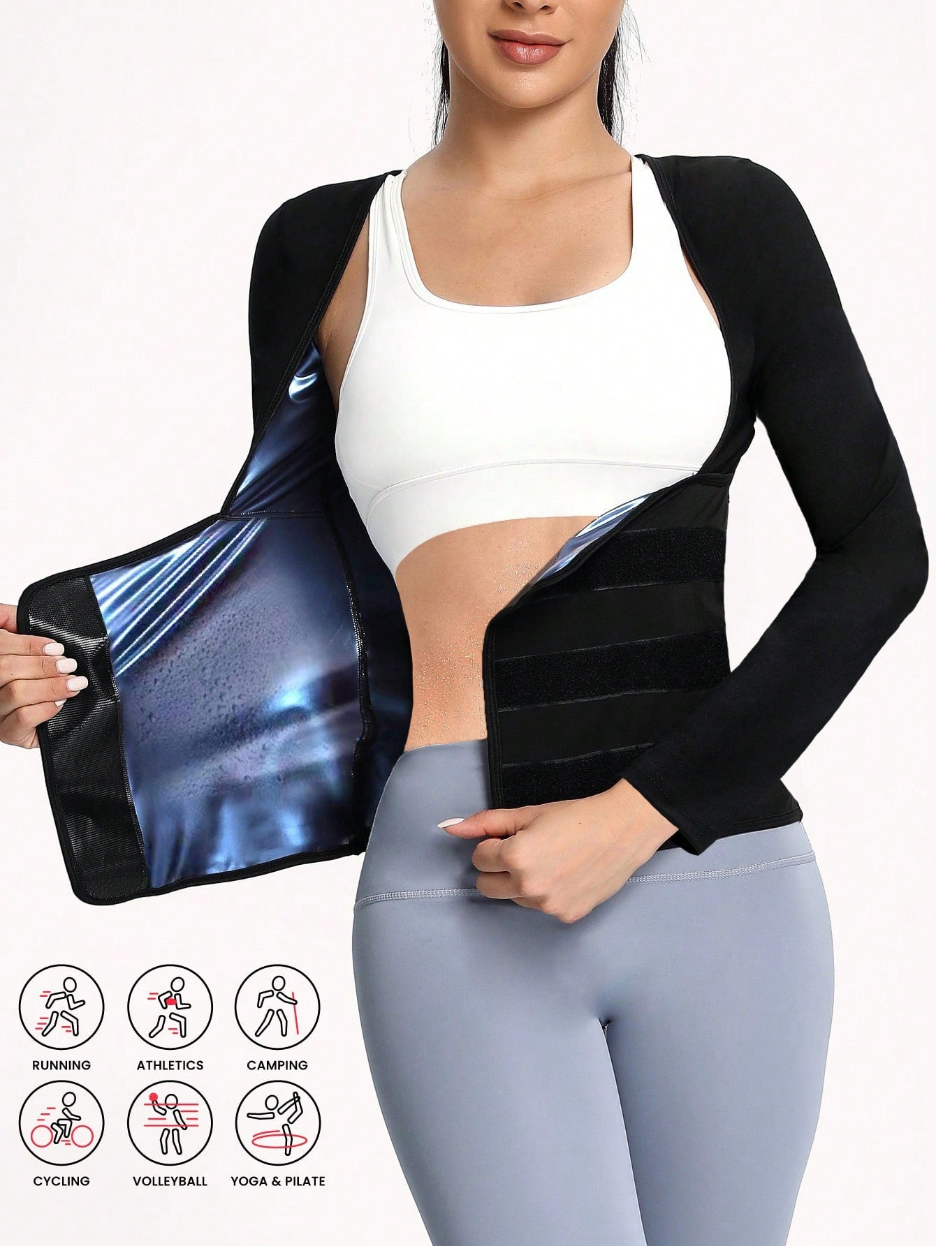 Women's Sport Sweatshirt With Shape-Wear Function To Sculpt Waist, Long Sleeve, For Slimming, Sweat-Wicking, Running, Yoga, Sexy Sportswear, Shaping Corset, Body Shaping Device, Fitness Underwear To Build Perfect Body Shape(Pu Coating) Shapewear Waist Tra