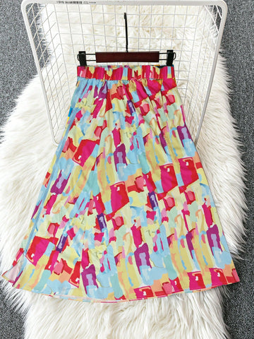 Women's Colorful Floral Side Slit Skirt