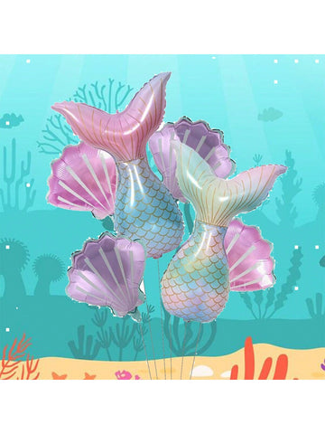 6pcs Mermaid Tail Design Balloon Set For Arch Garland, Themed Party Decorations, Aluminum Film Balloons