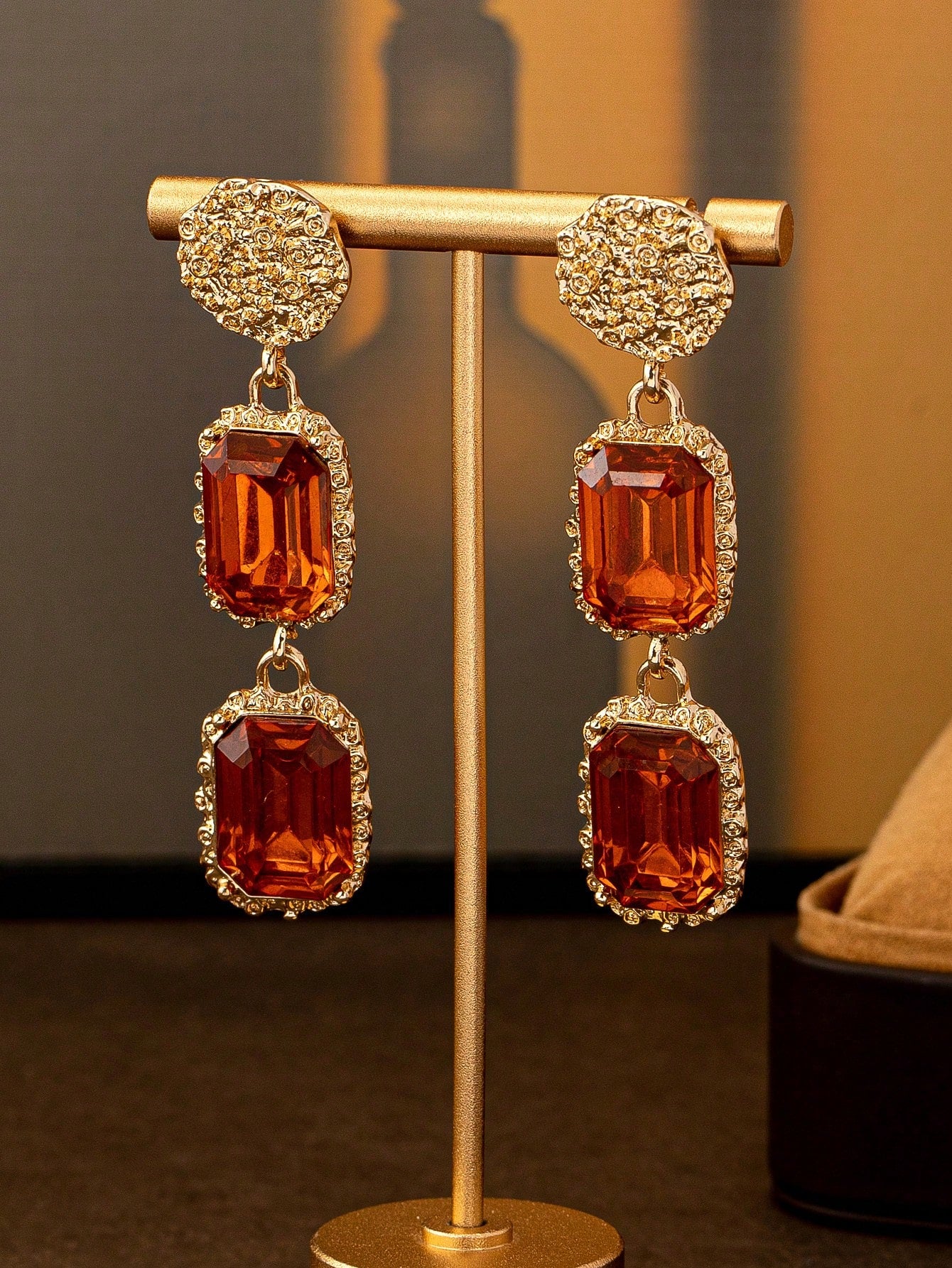 1pair Glamorous Rhinestone Decor Drop Earrings For Women For Party