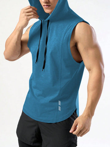 Men Drawstring Hooded Sports Tank Top