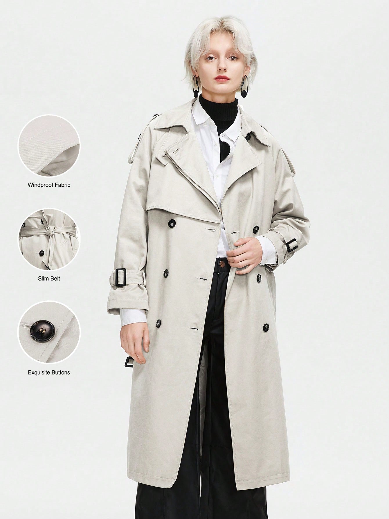 ZIAI Buckle Strap Double Breasted Trench Coat