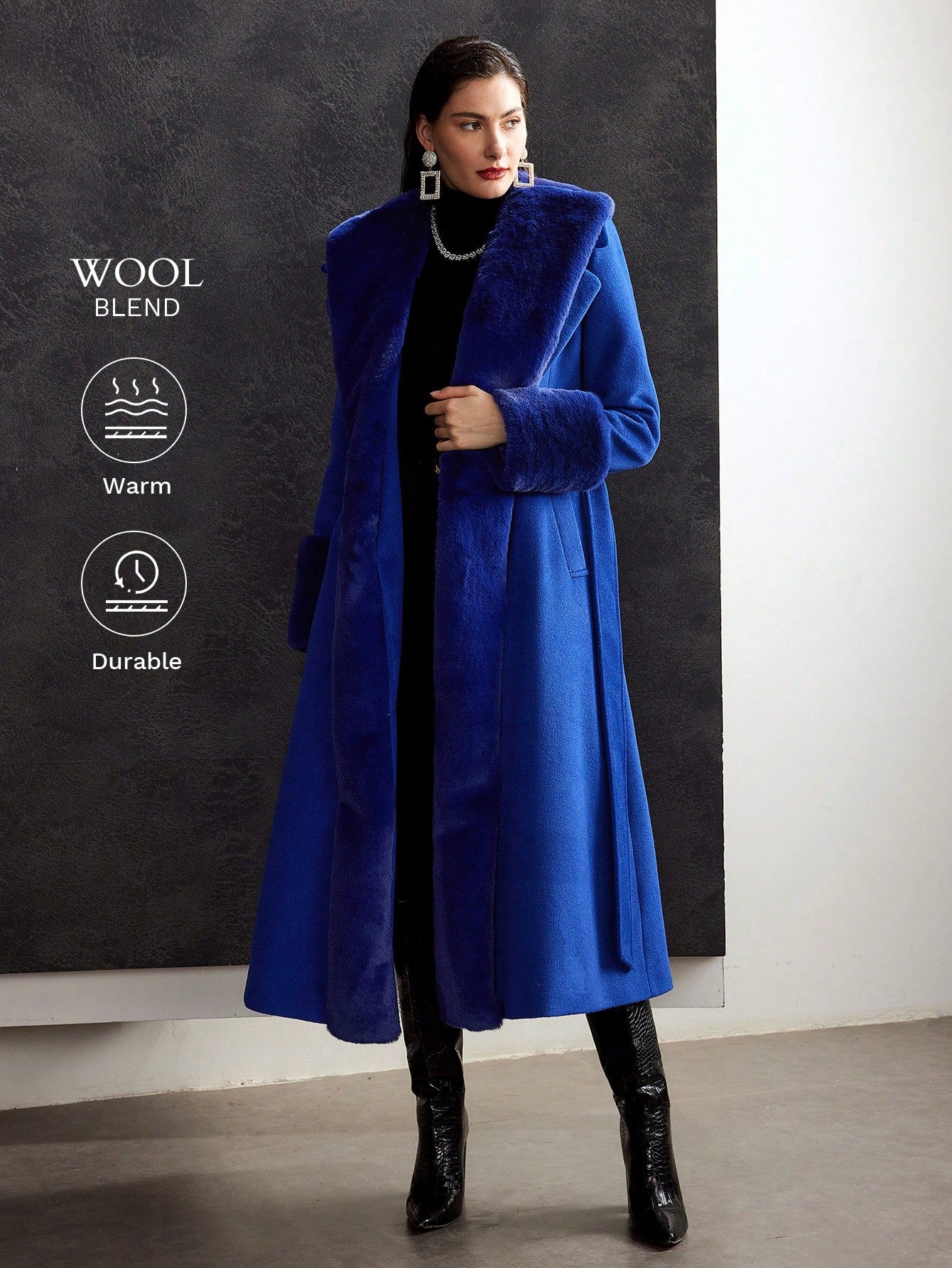 WOOL-BLEND FAUX FUR COAT