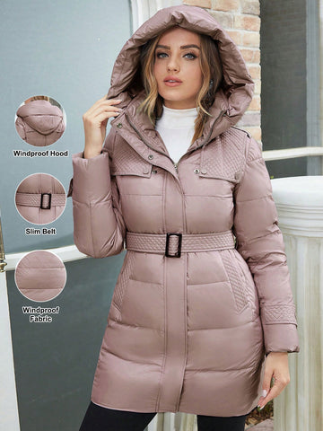 Zip Up Buckle Belted Puffer Coat