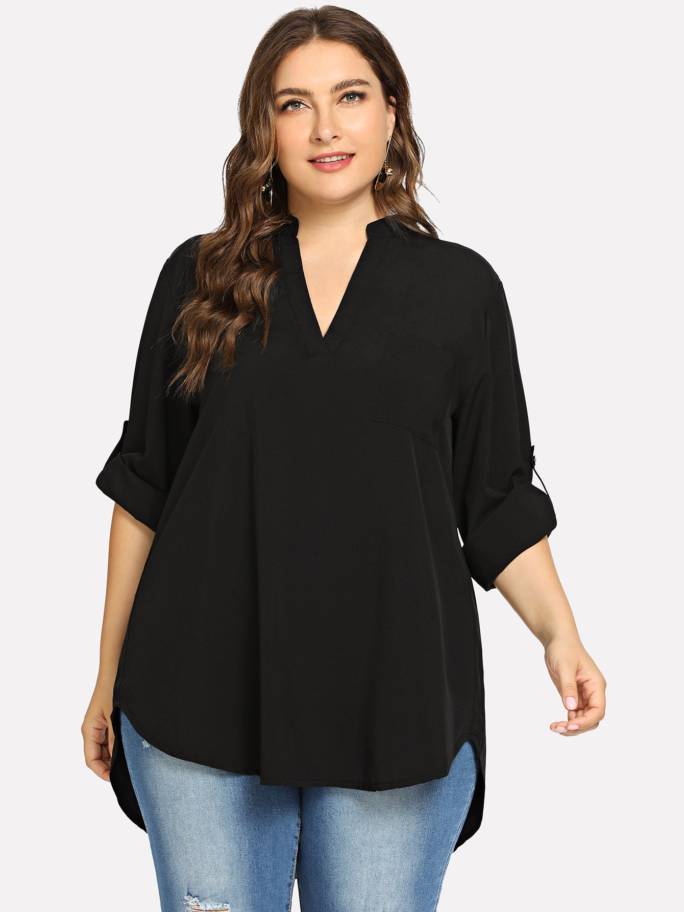 Plus Dip Hem Solid Blouse